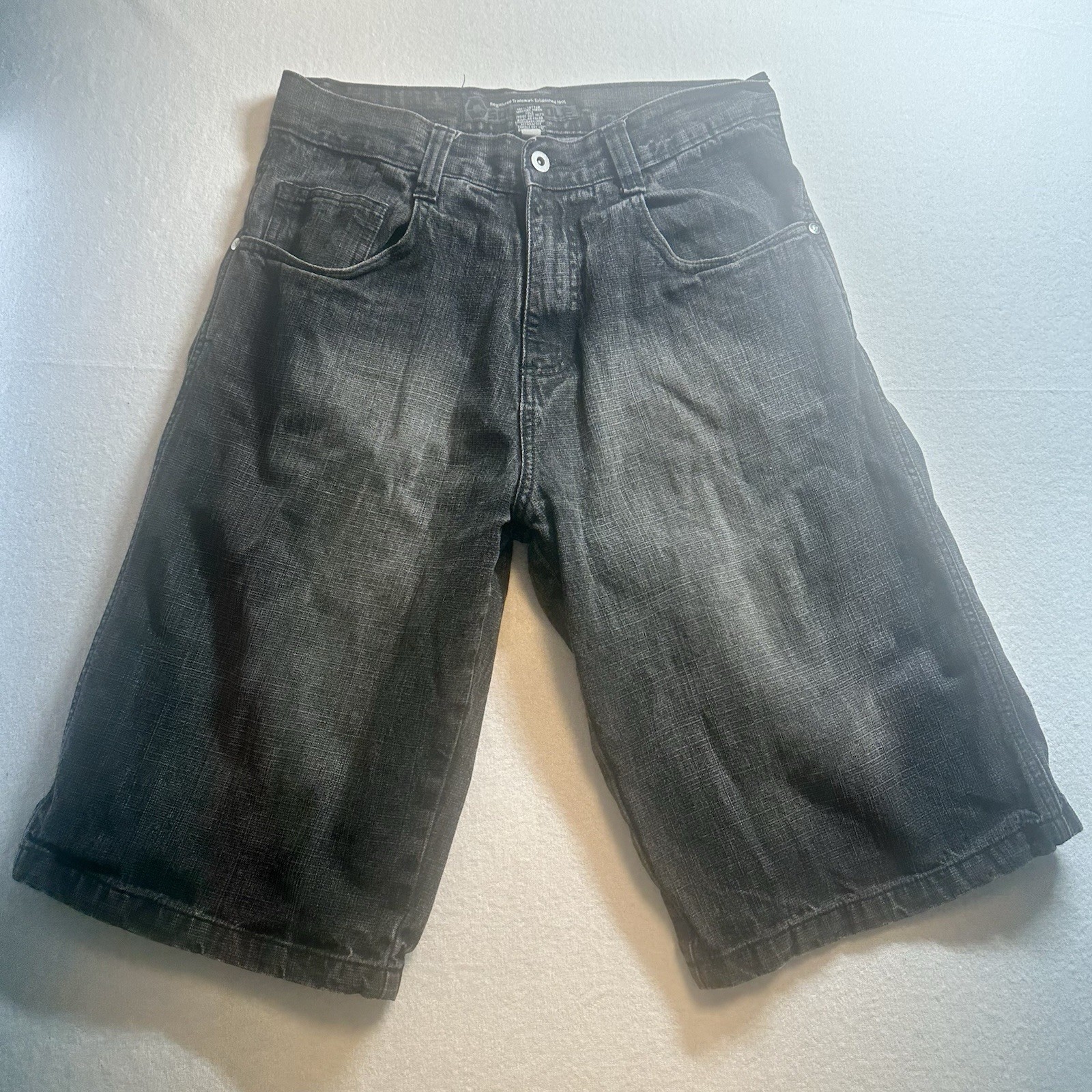 Southpole Men’s 32 Black Denim Y2K Baggy Jorts Hip Hop Skate Grunge Shorts