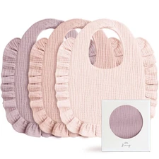 Muslin Baby Bibs for Girls – Soft 100% Cotton Drool Bibs, Ruffle Trim for New...