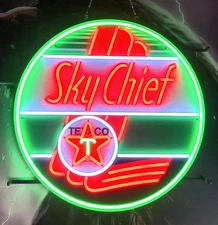 Texaco Sky Chief Gasoline Gas Oil 24"x24" Vivid LED Neon Sign Light With Dimmer