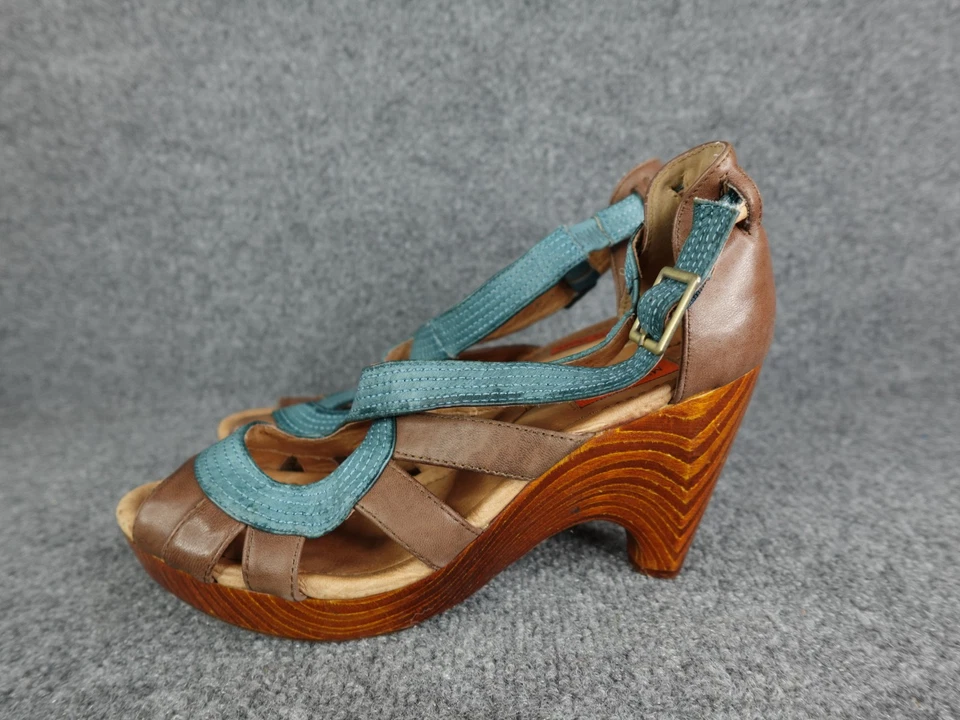 Miz Mooz Petra Soho Retro Mary Jane Blue/Brown Leather Womens Heel Shoes Size 10 - Image 3 of 4