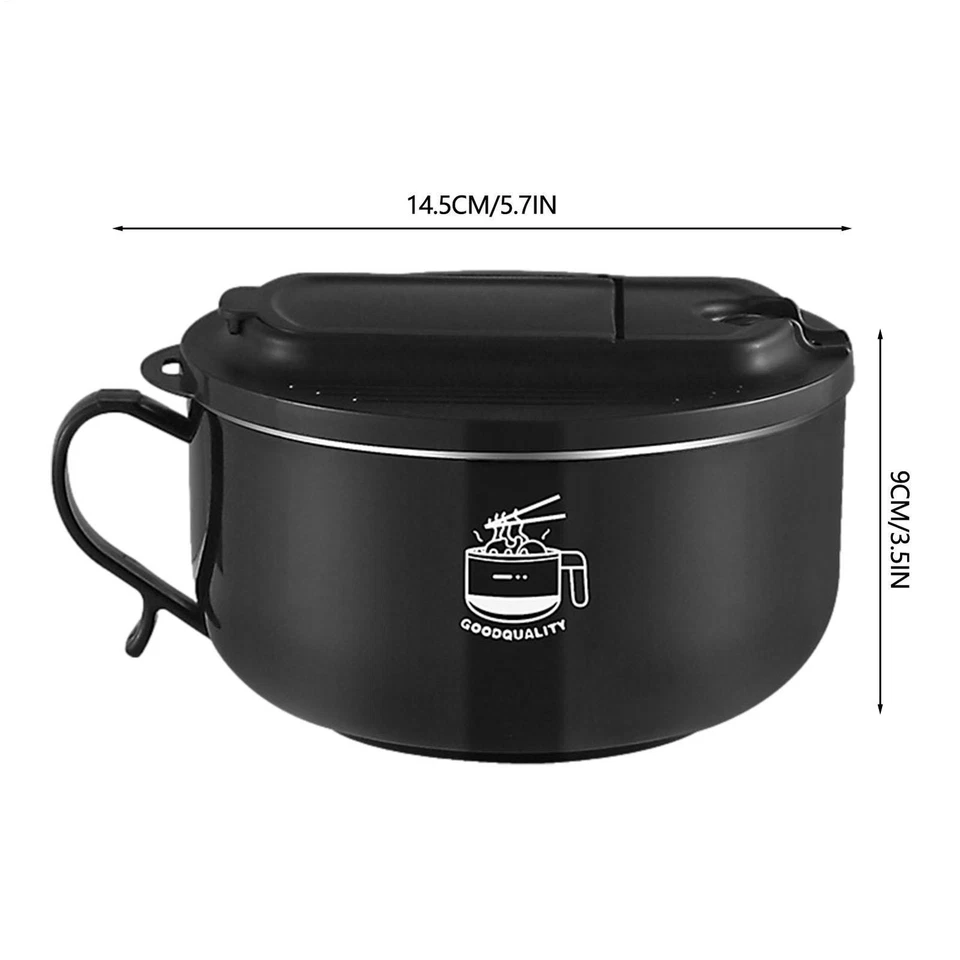 Cuenco de ramen de acero inoxidable con tapa cuenco de fideos instantáneo con mango antiescaldaduras Foto 2 de 4