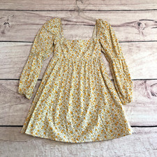 Reformation Dress 0 Yellow Floral Michaela Puff Sleeve Babydoll Milkmaid Mini