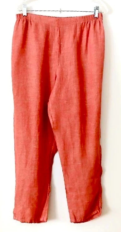 FLAX Linen Pants MEDIUM Light Red Elastic Waist, Straight Leg NEW