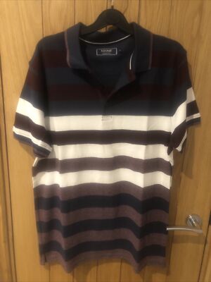 Men's Maine Debenhams Burgundy And Blue Stripe Shorts Sleeve T