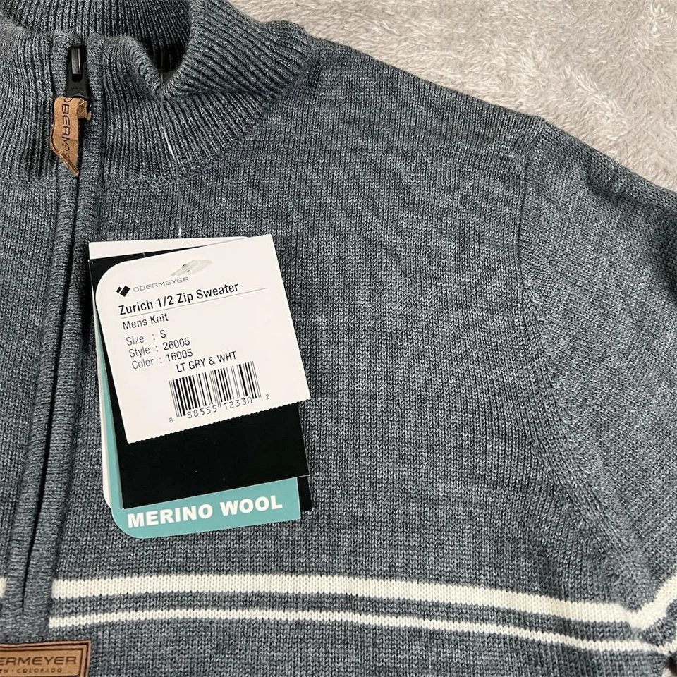 Obermeyer Men's Zurich 1/2 Zip Sweater Small Merino Wool Blend Gray Warm Soft - Image 3 of 4