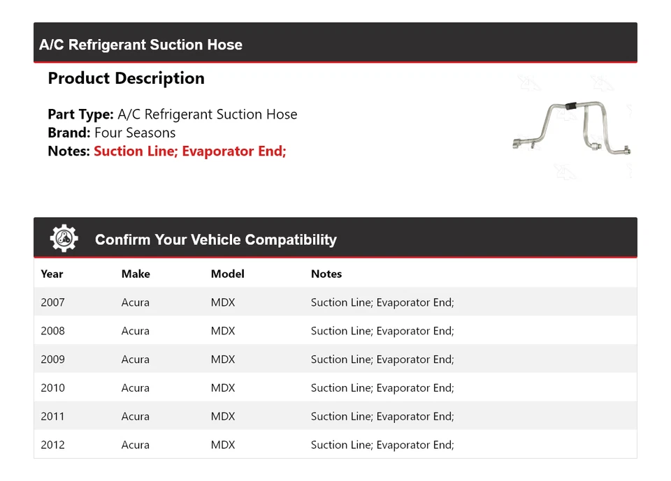Manguera de succión de refrigerante aire acondicionado Acura MDX 2007-2012 4 estaciones 2008 2009 2010 Foto 2 de 4