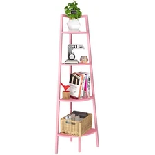 Yoobure Corner Shelf 4-Tier Corner Bookshelf with Metal Frame & Wood Ladder S...