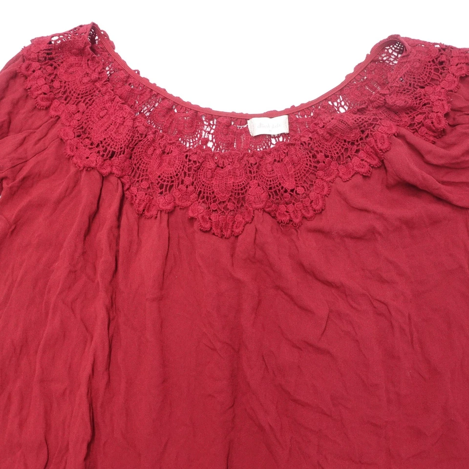 Blusa Top Altar'd State Mujer Mediana Roja Floral Encaje Cuello Manga Larga Pullover Foto 2 de 4