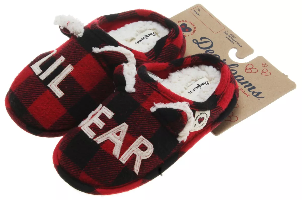 Dearfoams Men's Buffalo Check Papa Bear Family Clog Slip On Slippers 