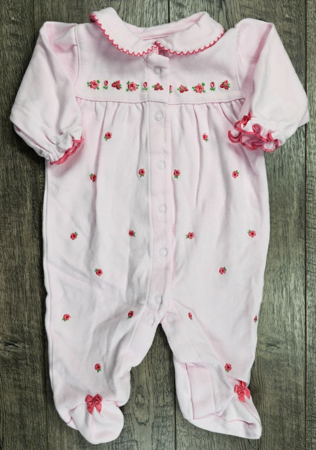Baby Girl Clothes Vintage Carter's 3 Month Pink Roses Footed Outfit