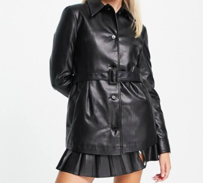 Girl Long Leather Shacket Leather Jacket Collusion Faux Leather