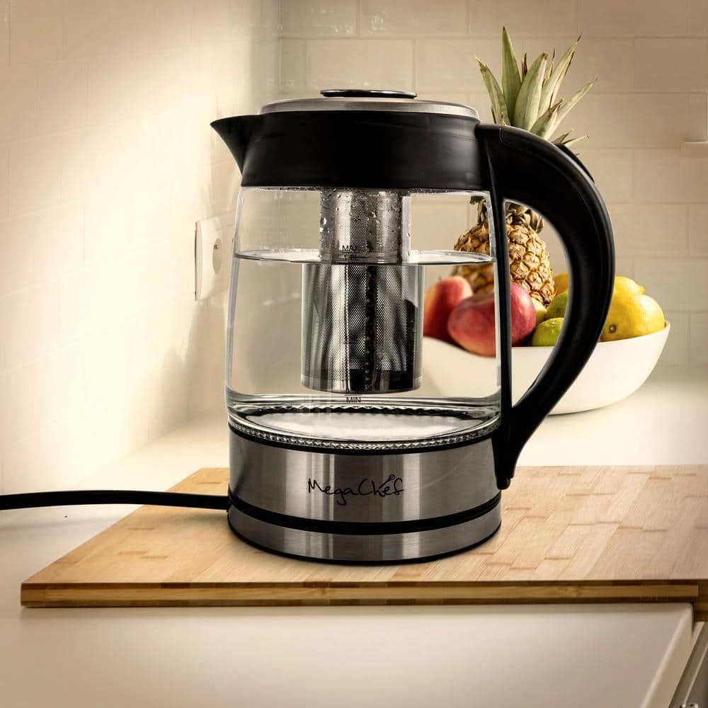 Cordless Electric Kettle with LED Base and Tea Infuser 7.6 Cup Stainless Steel