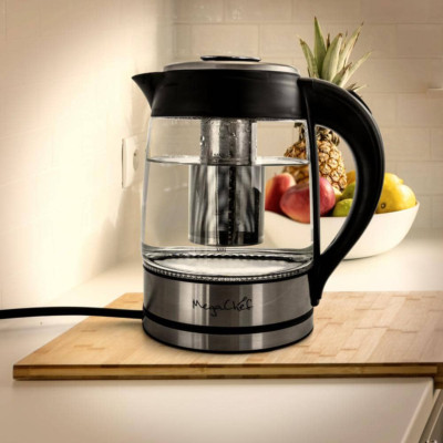 Cordless Electric Kettle with LED Base and Tea Infuser 7.6 Cup Stainless Steel