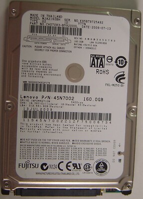 Fujitsu MJA2160BH 160GB SATA II 2.5 9.5mm Hard Drive Tested Good Our Drives Work
