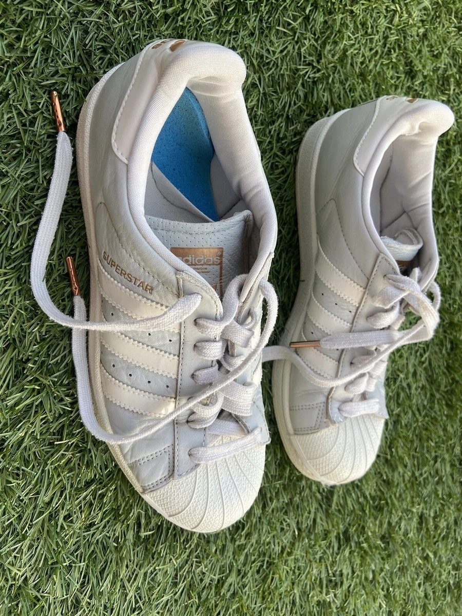 Adidas originals superstar trainers top in white and rose gold