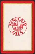 Vintage single playing card SINCLAIR OILS red border oil derrick and refinery