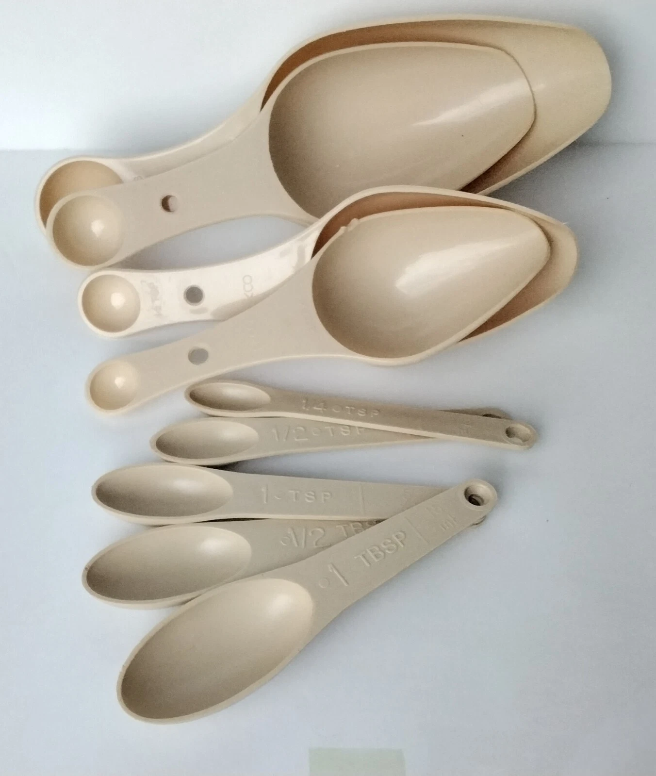Vintage EKCO Measuring Cups Scoops Spoons Combo Almond inc Foley Spoons 9 pcs