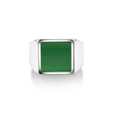 Green Onyx Square Gemstone 925 Silver Handmade Gothic Men's Ring Jewelry #116