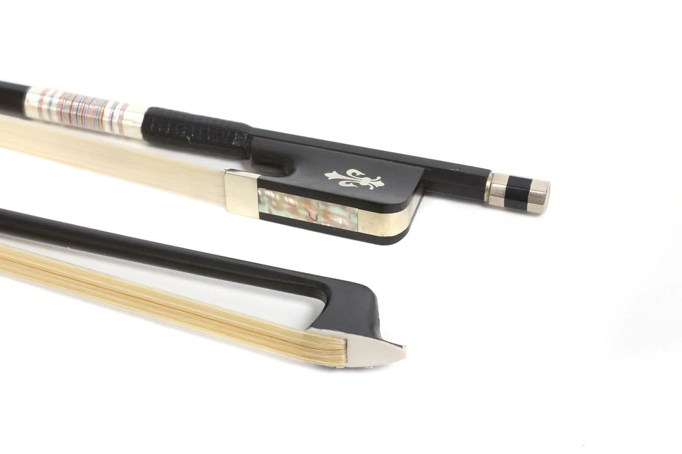 Carbon Fiber 4/4 Viola Bow Ebony Frog Natural Horse Hair inlayed fleur-de-lis - Image 2 of 4
