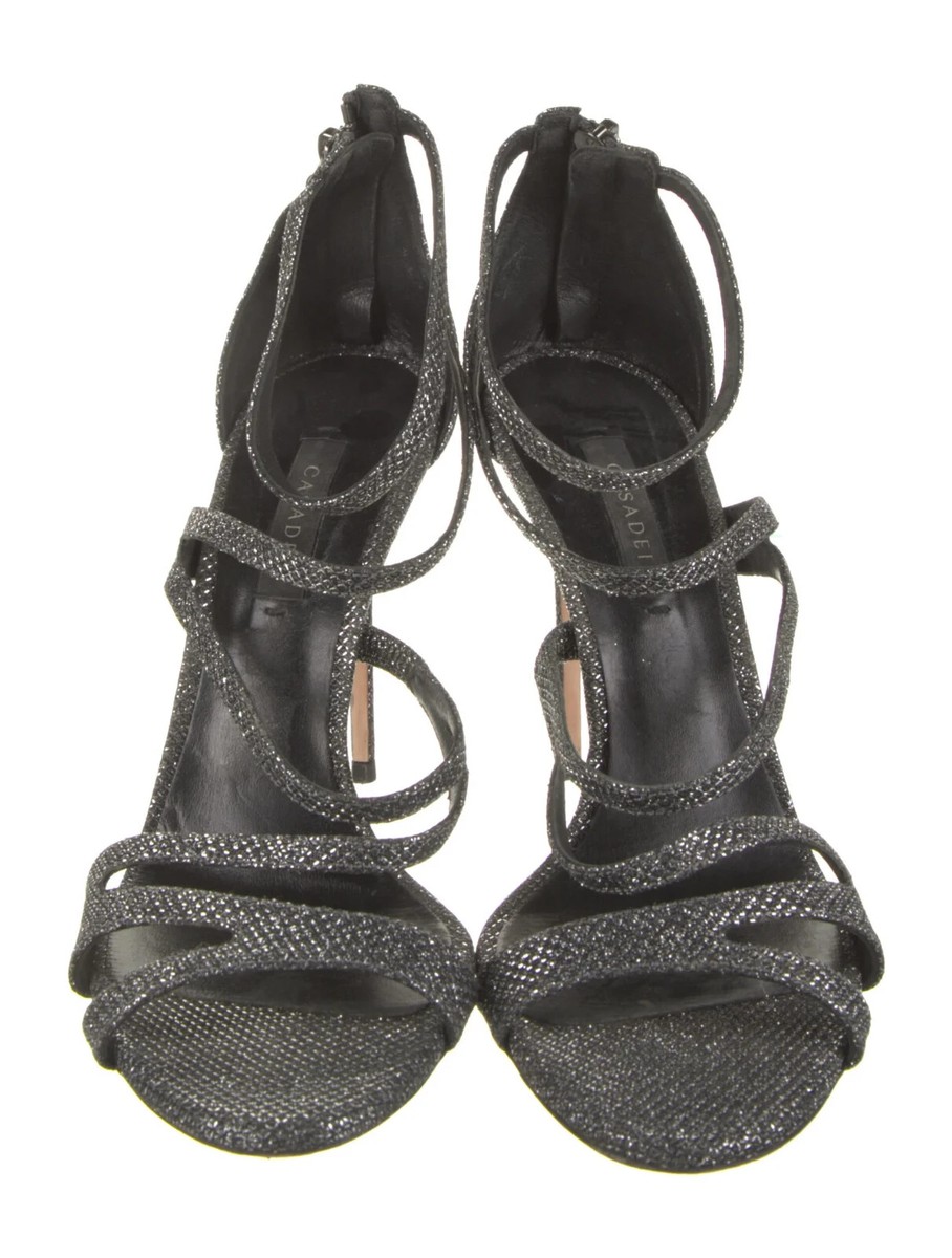 CASADEI Black & Metallic Glitter Accents Sandals Size 9 Good