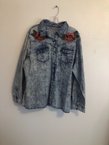 Damen Highway Jeans Jeanshemd 2x Langarm Knopfverschluss Relaxed Moto