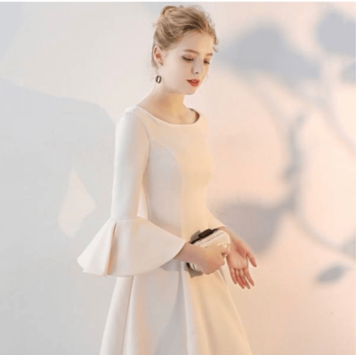 Metisu Women's Bell Sleeve Boat Neck Lined Satin Sheath Dress Cream Size  Medium | eBay
