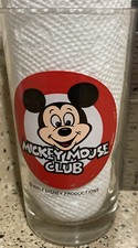 DISNEY MICKEY MOUSE CLUB Glass 5" RED WHITE CLEAR JUICE SODA