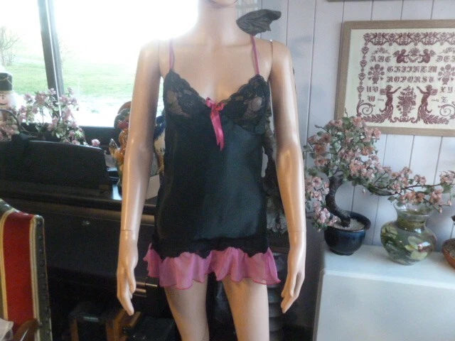 Longue Chemise De Nuit Vintage Dentelle Rose, Taille 40/42, Non Portée