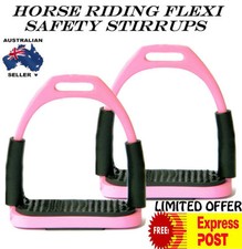 HORSE RIDING STAINLESS STEEL SAFETY FLEXI SADDLE STIRRUP IRONS WITH TREADS 5