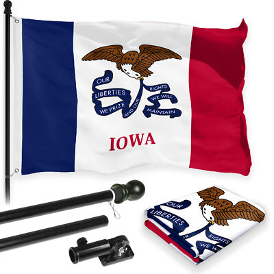 Flag Pole 6FT Black & Iowa IA State Flag 3x5FT Combo Printed 150D Polyester