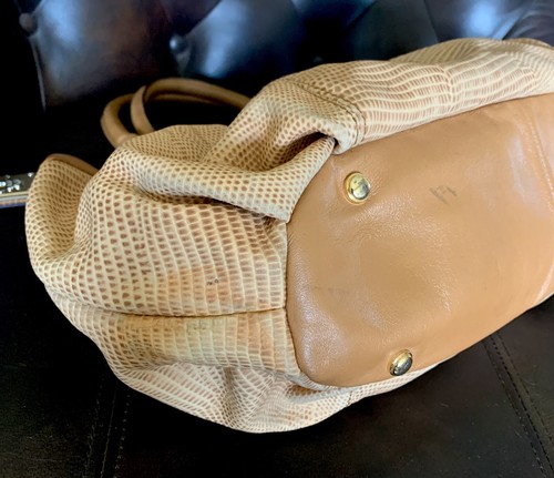B. Makowsky Lizard Embossed Brown Large Shoulder bag Handbag Purse - Picture 7 of 18