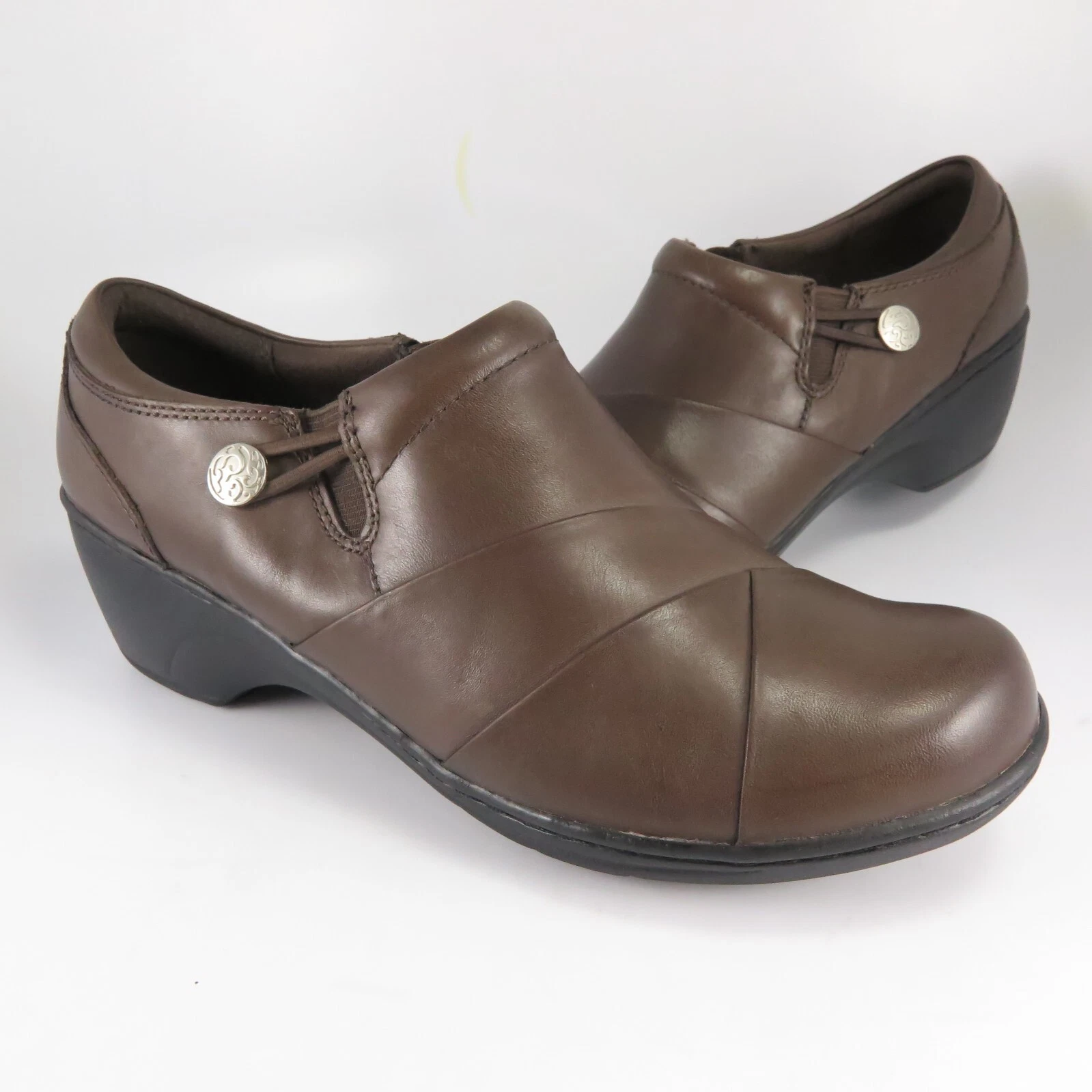 Mocassini Clarks Collection Loop da donna taglia 8 5 M in pelle marrone con zip laterale slip on