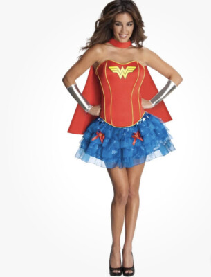 Wonder Woman Corset Super  Dress Up Halloween Sexy Adult Costume Play Size Large