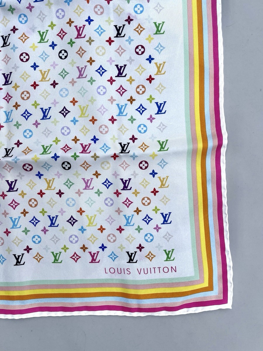 Authentic Louis Vuitton Takashi Murakami Scarf 100% Silk 27”x27