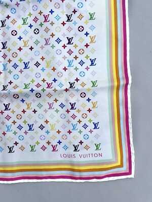 Authentic Louis Vuitton Takashi Murakami Scarf 100% Silk 27”x27