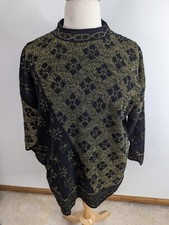 Vintage 80s Christmas Party Sweater Metallic Gold Black Women's 22W S11
