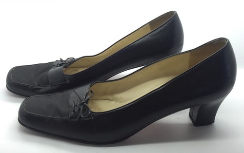 SALVATORE FERRAGAMO Black Leather Lace-Up Bow Detail Pump Heels Sz 9B Italy Cute - 第 1/12 張圖片