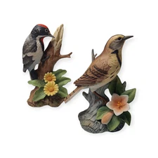 VTG Andrea by Sadek Porcelain Meadowlark #9386 & Downy Woodpecker #9386 Birds