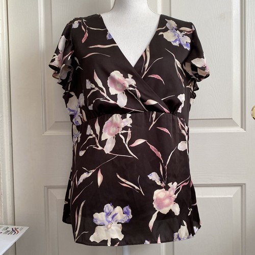 American Living Women's Top- Size XL Brown Print Floral V Neck - Picture 2 of 8