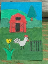 GAT Expressionism Rooster Whimsical Animals Original Painting 3.5x2.5 Aceo ART