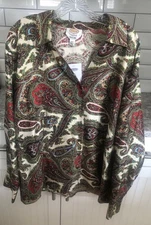 Vtg Talbots Woman NWT Pure Silk  Paisley Blouse V Neck Button 22W Plus Green Red