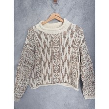 Star Cody Vintage Cable Knit Sweater Medium Cream Multi Color Made in USA Cotton