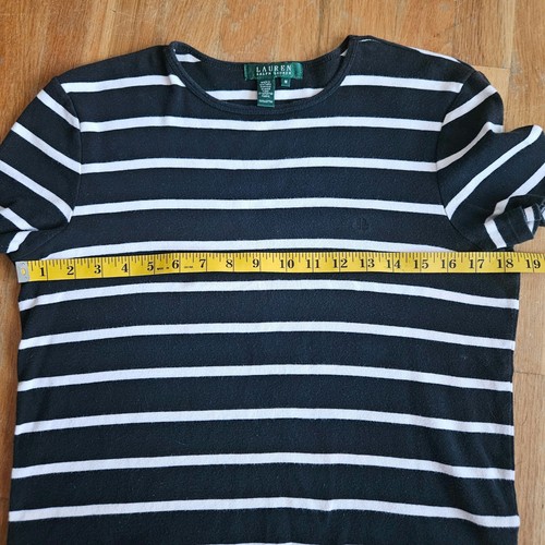 Camiseta Ralph Lauren Cuello Redondo Negra Rayas Top Clásica Algodón atemporal Talla M - Imagen 12 de 14