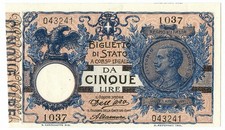 5 LIRE BIGLIETTO DI STATO VITTORIO EMANUELE III FLOREALE 27/12/1911 qFDS