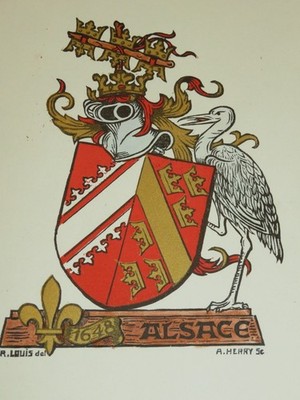 André HERRY (Nancy 1899-1967) HOLZSTICH FARBE WAPPEN ELSASS STORCH 1950
