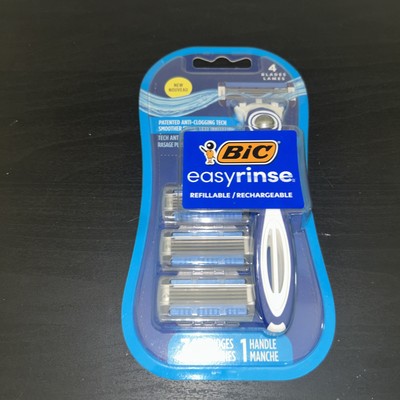 BIC Easy Rinse 4 Blade Refillable Men's Razor Handle + 3 Cartridges New