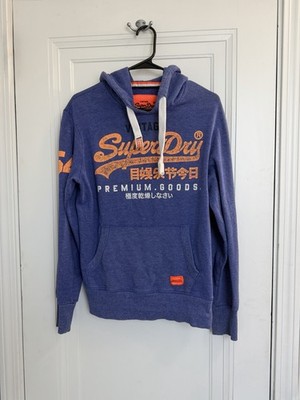 Superdry Hoodie Men s Large Blue Orange Logo Pullover Graphic Sweatshirt