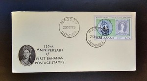 BAHAMAS Cover 1979 QEII 120th Anniversary of First Bahamas Postage Stamps NASSAU