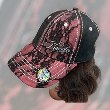 Choko x Kubota Women's Trucker Cap Pink  Black Hat Lace Panels Script Logo