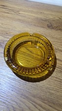 Vintage Amber Glass Ashtray Mid Century Modern Diamond Cut 1960s 70s Retro...